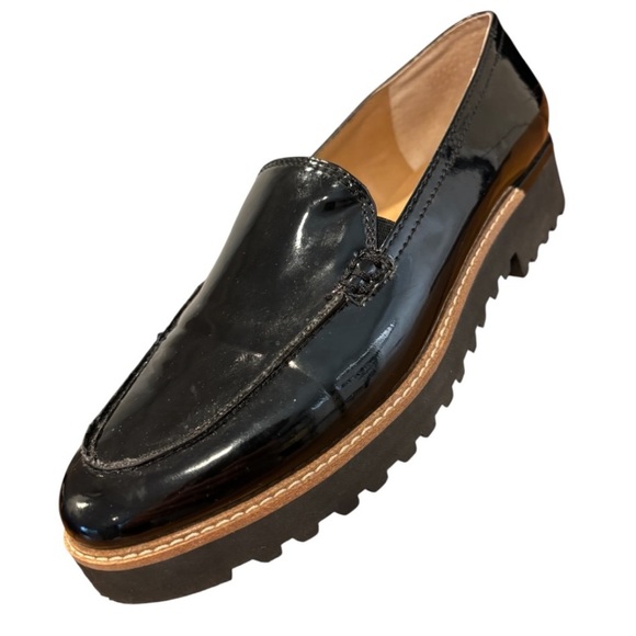 Franco Sarto Shoes - Franco Sarto Women’s Cypress Black Shiny Slip On Chunk Lug Loafers Size 6.5